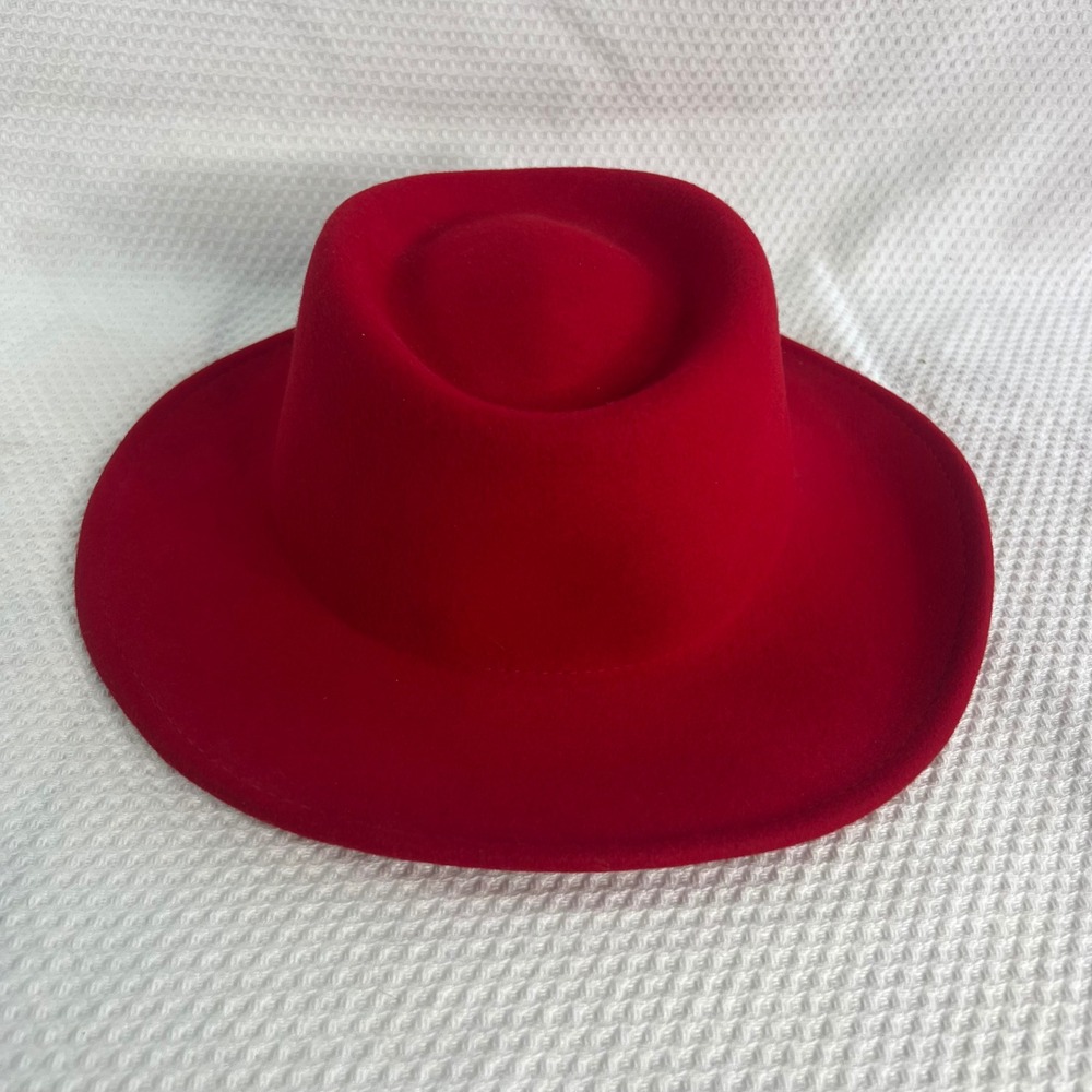 Scala Collezione Women Red 100% Wool Boater Hat Telescope Crown Small Medium